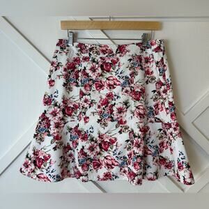 White House Black Market Pink Floral Size Zip Flared Skirt Size 10